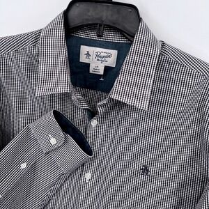 Original Penguin Gingham Button Down Shirt Mens L Navy White Check Dress Shirt